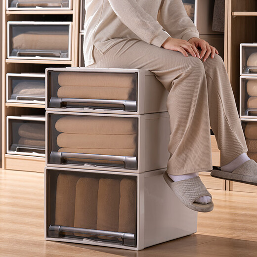 Shantou linun tiroir de rangement épais tabot de rangement japonais boîte de rangement boîte à chaussures ménagers rangement armoire armoire armoire armoire boîte de rangement (un paquet de gris de riz) Cadre extérieur gris de riz + tirage transparent 45-3523 profondeur 45 largeur 35 hauteur * 23cm