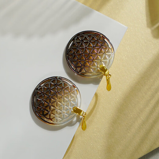 Nectar shell silver plated 18K gold vintage carved window grille black butterfly shell hook earrings earrings