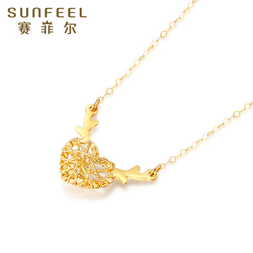 Saifei 18K gold necklace female Yishayou gold filigree heart-shaped chain set as a birthday gift for girlfriend, about 43cm