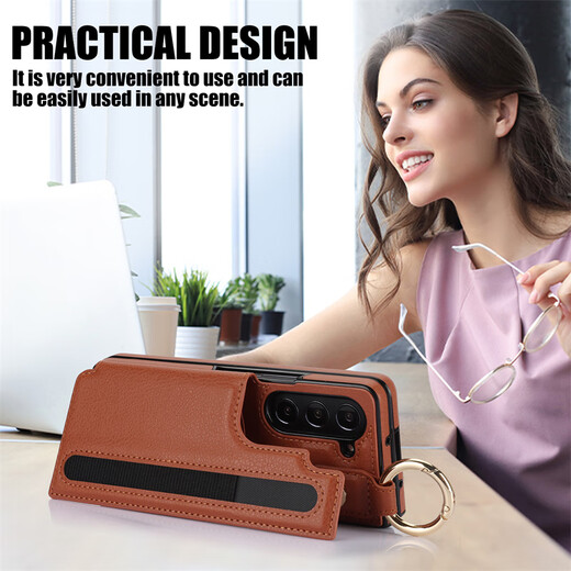 Jinhao eignet sich für Samsung Z Fold5 Mobiltelefone Hülle Pensteckplatz-Brieftasche Klappschirm Fold4/3 Vollinclusive Anti-Fall-Schutzhülle Ringhalterung High-End-Mode-Mode-Brieftasche Mobiltelefon Leder-Hülle Ringschutz Hülle Brown Samsung Fold5