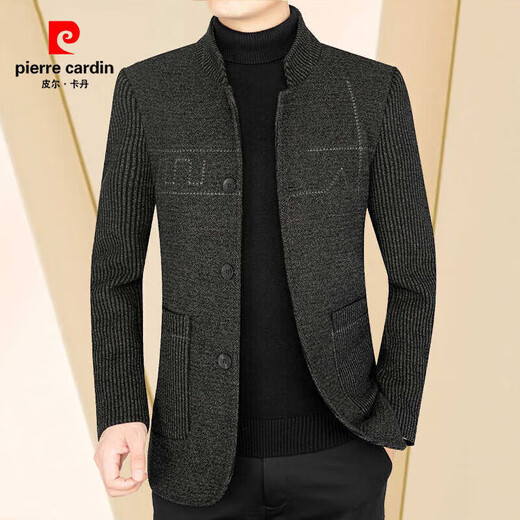 皮尔卡丹（pierre cardin）羊毛呢外套男秋冬季中年商务立领夹克男休闲潮流羊毛绒外套男爸爸 藏青 M (100-120斤)