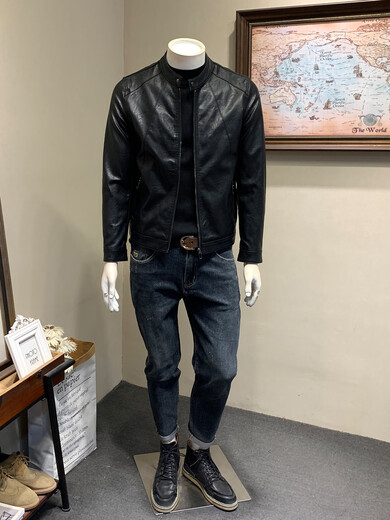 ANDSEEYOU Brand Leather Jacket Men's Autumn New Korean Style Slim Motorcycle Leather Jacket Men's 2025 New Stand Collar Chinese Valentine's Day Black 3XL