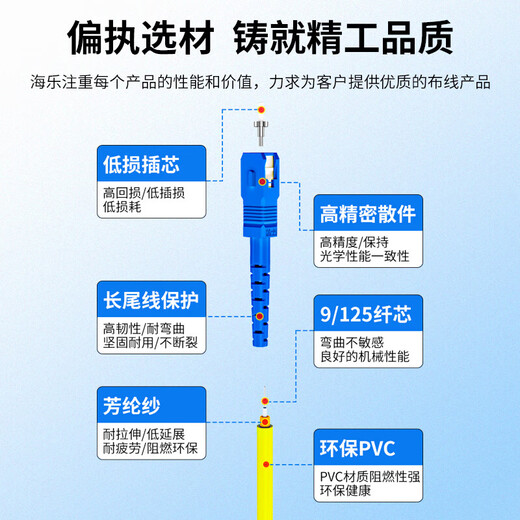 HAILE电信级光纤跳线 SC-SC(UPC) 万兆单模单芯OS2 9/125大方头转大方头Φ3.0收发器尾纤跳纤光纤线网线 1米