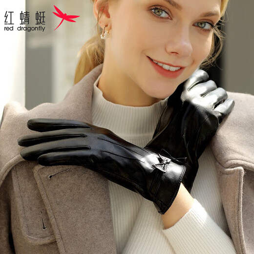 RED DRAGONFLY genuine leather gloves for women winter riding warm motorcycle driving plus velvet thickened touch screen sheepskin gloves