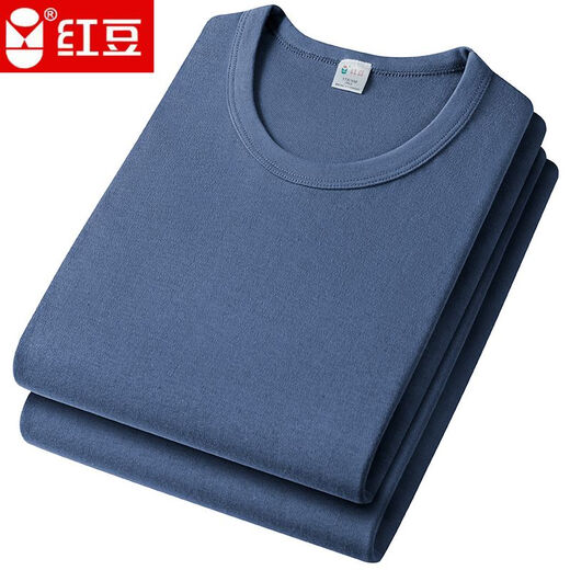 红豆男士纯棉秋衣秋裤套装薄款100%全棉内衣中高领圆领宽松棉毛衫打底 圆领纯棉浅灰套装 XL (175) 【推荐120-155斤】