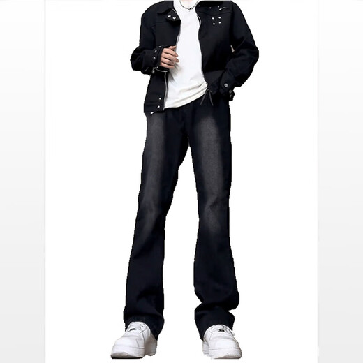 
Digada American retro micro-flare jeans men's spring and autumn high street trend casual and versatile slim straight pants men DFFS-719 black L