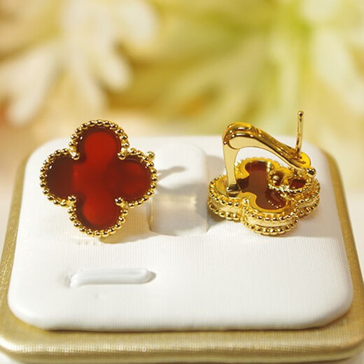 Yuyun non-fading pure 999 silver four-leaf clover earrings for women, rose gold earrings, temperament ear buckles, ear claps, practical and heart-warming wife ear claps - rose gold, black onyx 1.5