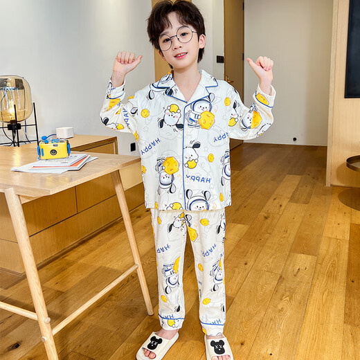 莫代尔儿童睡衣纯棉男童春秋季长袖薄款套装小男孩中大童2024新款家居服 3878#【纯棉】 16码(建议身高135-145cm)