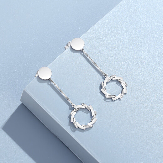 TTMIX platinum earrings for women, fashionable pt950 platinum dancing windmill shiny hoop earrings pendant 5.2-5.4g