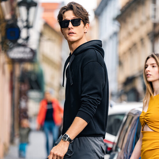 
Mr. Bu Bu webbing hooded sweatshirt for men 2025 spring and autumn letter pattern design loose top KT15738 graphite black 3XL (190)