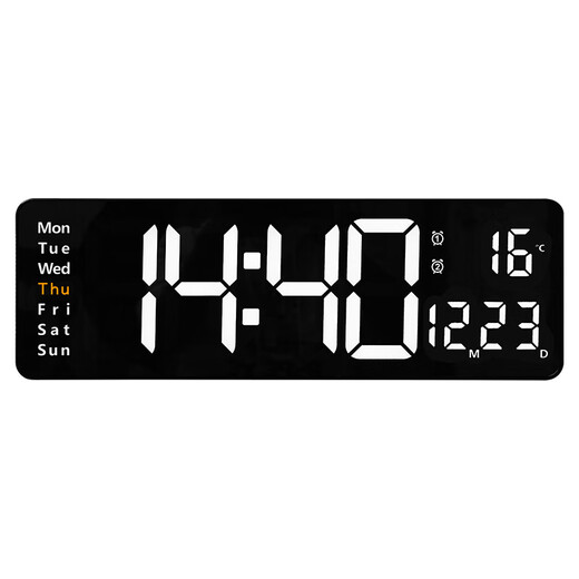 Clcey 16 pouces de fonction d'écran Affichage horloge nordique Corloge numérique Nordique Corloge murale simple Affichage de température murale LED (13 pouces) 6629 Green Light
