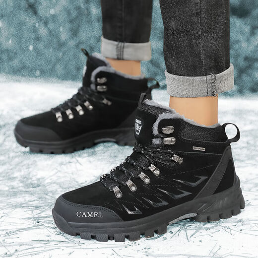 Camel dynamic winter men's shoes, high top plus velvet thickened warm cotton shoes, outdoor waterproof and anti-slip wear-resistant hiking shoes, men's GA/3895 black winter plus velvet style 41