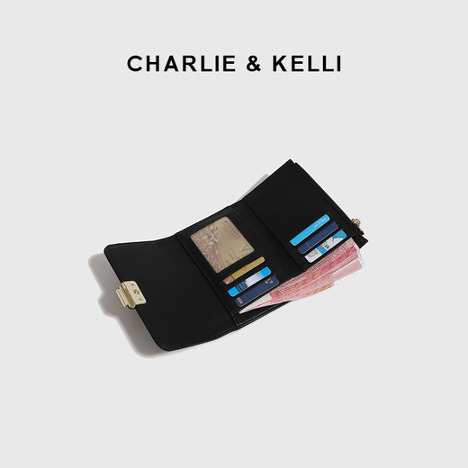 CHARLIE&KELLI CK brand bag for women 2026 new style simple and versatile folding card bag compact wallet birthday gift for women black Beijing warehouse delivery gift bag packaging
