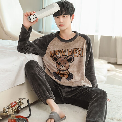 Pijama para hombres para hombres en otoño e invierno franela gruesa espesa de mediana edad y jóvenes de mediana edad y jóvenes dibujos animados de invierno ropa de invierno WYEX3882 Tamaño L de hombres (recomendado 90-115 Jin [Jin equivale a 0,5 kg]) todo tamaño
