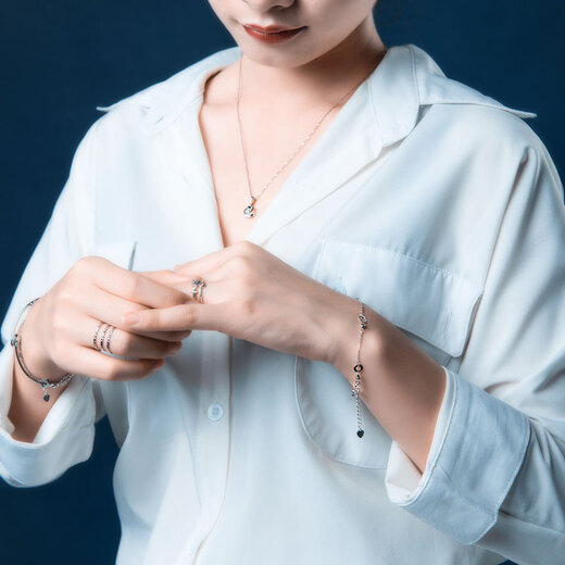 Pt.Charm platinum bracelet women's light luxury round Sansheng III pt950 new platinum extension bracelet as a gift for wife, ready stock 2.70-2.80g, chain length 16+3CM