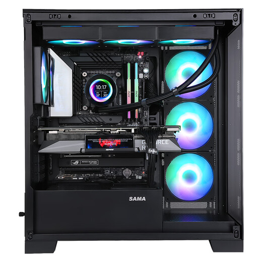 先马（SAMA）大境界 黑色 ATX电脑海景房机箱台式机 双面玻璃/可拆支柱/双U3+Type-C/支持背插式主板360水冷