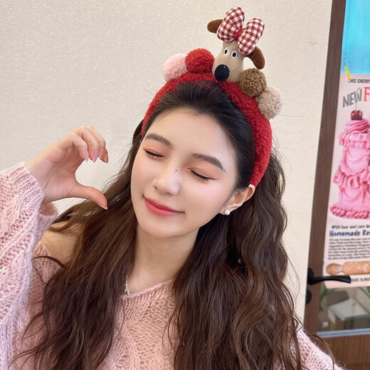 可爱毛球丝绒蝴蝶结小狗发箍发饰少女秋冬洗脸发箍敷面膜发卡头饰 红色