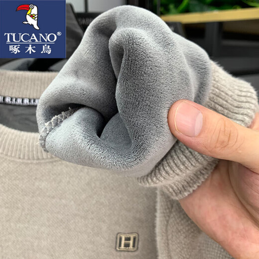 
Woodpecker integrated velvet high-end sweater for men's autumn and winter style plus velvet thickened round neck warm bottom knitted sweater clothes 10749/9906 gray [added velvet thickened] L