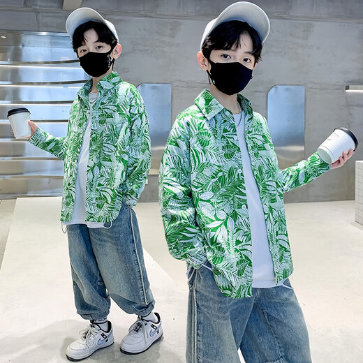 Xizai Pier Children's Clothing Boys' Shirts Spring and Autumn New Style Medium and Large Boys Casual Plaid Shirt Cardigan Thin Jacket Versatile and Trendy Navy 160