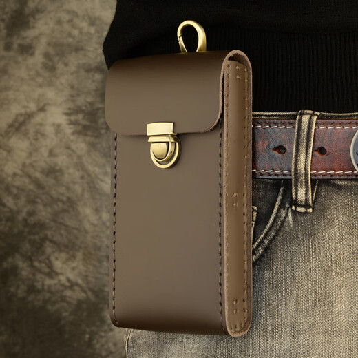 Kangaroo first layer cowhide belt bag for men genuine leather belt bag hard cowhide waist bag pure cowhide large screen smartphone bag black single layer small (16.5x8) cm pack 1