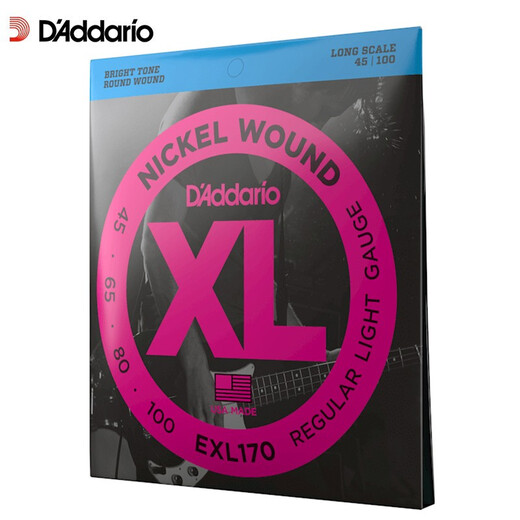 达达里奥（D'Addario）EXL170美国进口电贝司琴弦 镀镍钢Bass四弦五弦贝斯套弦 45-100