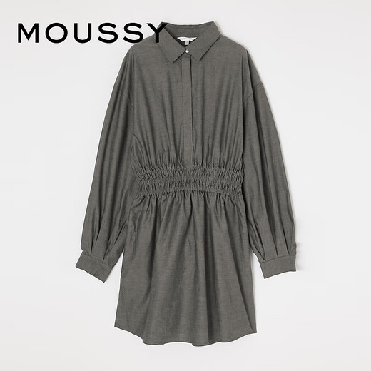 moussy 新品休闲通勤风捏褶抽绳收腰连衣裙010GA230-6630 021浅黑色 S 00001