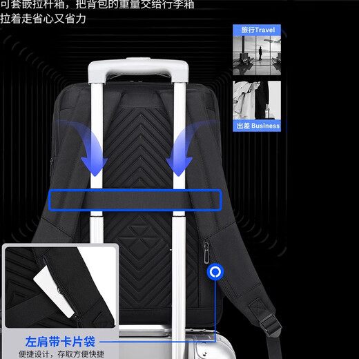 LANDESTON瑞士军士刀双肩包大容量商务旅行电脑包初中学生书包出差男士背包 黑色