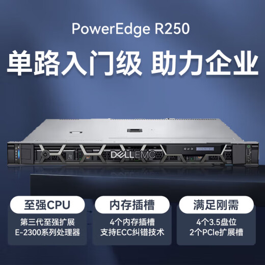 Dell PowerEdge R250 1U rack server Kingdee ERP file sharing cloud host server R250 [Xiangle E-2388G 8 cores 3.2G] 32G memory丨4x8T enterprise丨H755
