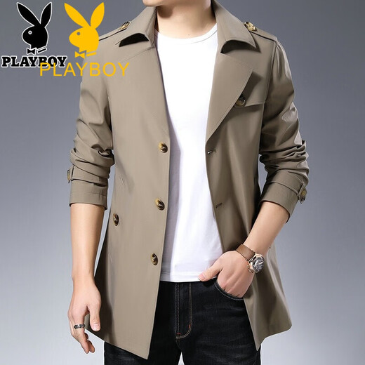 Playboy 2025 Windbreaker Men's Jacket Spring y Autumn New Mid-Long-Longgent Men's Clothing Black 2xl
