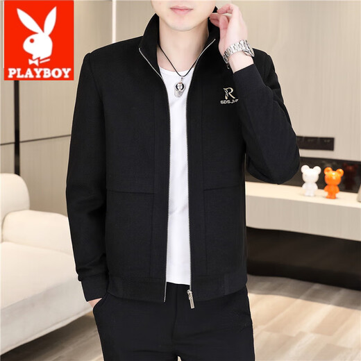 Playboy (Playboy) Herren neuer Stand-up-Kragenjacke Reißverschluss Hemd Top Frühling und Herbst Casual Fashion koreanischer Stil junge hübsche hübsche Boy Jacke 2687 Black M.