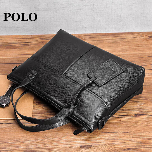 POLO briefcase men's official handbag first-layer cowhide business 14-inch computer bag birthday gift for boyfriend