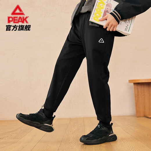 Peak fleece sweatpants men's new loose and comfortable knitted leggings casual sweatpants student warm trousers black L