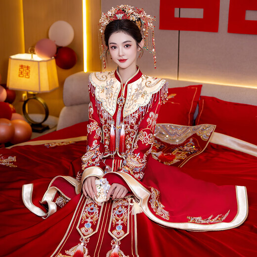 泰勒马丁秀禾服新中式2025新款中式婚纱结婚礼服新娘敬酒服大袖子中式嫁衣 HF025 2XL