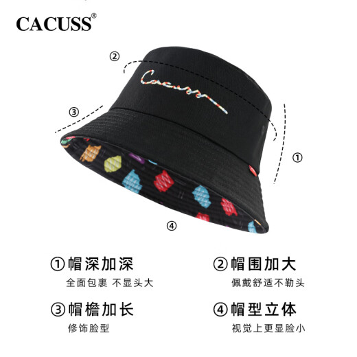 CACUSS hat men's and women's fisherman hat summer couple style sun hat outdoor sun hat mountaineering sun protection basin hat spring black