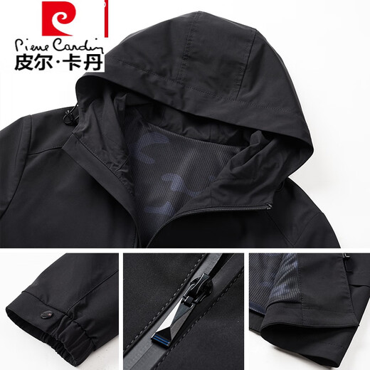 皮尔卡丹（pierre cardin）【易穿搭】中长款风衣男士连帽衫外套春秋季宽松大码运动休闲 黑色 180/XL