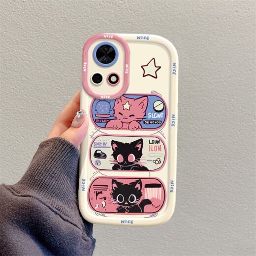 妙之选适用于华为nova12手机壳nova8卡通ins风星眼猫HuaweiNOVA11SE全包新款女NOVA9硅胶NOVA7手机壳NOVA 圆墩壳-白色-BS3893黑色猫咪 华为 nova 11 S