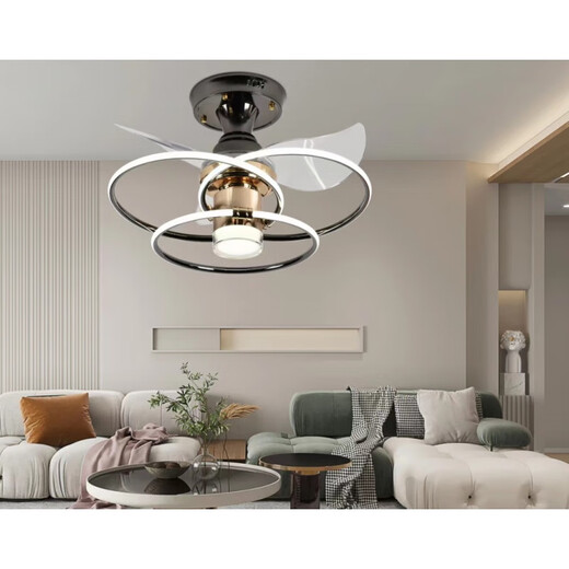 
XMSJ room fan lights bedroom living room dining room Guangdong Zhongshan Ancient Town lamp Nordic creative silent fan light minimalist 9195 black absorbing three-color light-changing remote control