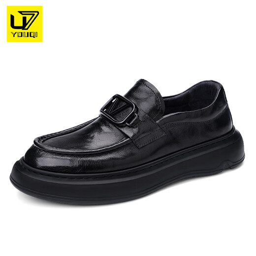 U7 brand men's shoes summer British business formal casual leather shoes for men 2025 new genuine leather one-foot shoe black A831-308-F8 44 leather shoes standard size