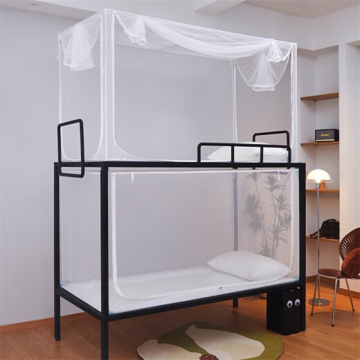 Yuanjiani mosquito net student dormitory special upper bunk and lower bunk universal bracket sitting on the bed dormitory single bed and lower bed transparent curtain gauze student mosquito net white color + bracket complete set 0.9. meter upper bunk three doors