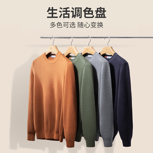 金利来【可机洗羊毛】秋冬季舒适亲肤纯色圆领套头毛衣针织衫男