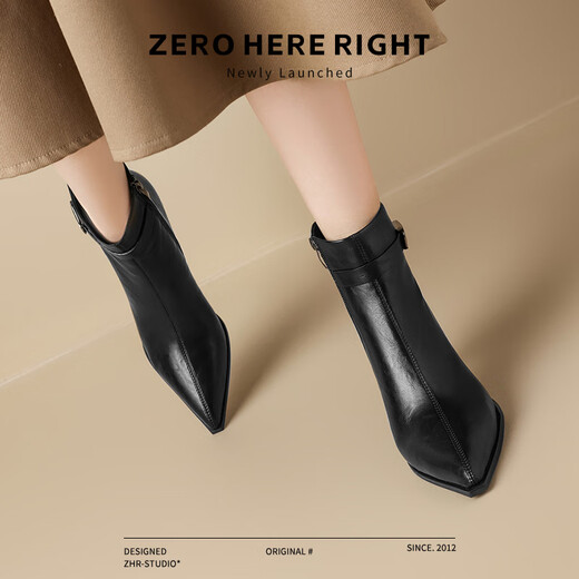 ZHR boots women's winter fashion versatile short boots women's taller slimming stiletto boots BQ107A black 38