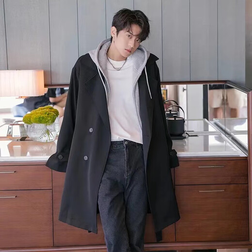 An Chuxia holiday two-piece mid-length windbreaker men's casual suit Korean style spring and autumn coat loose clothes men's coat trend apricot three-piece suit XL