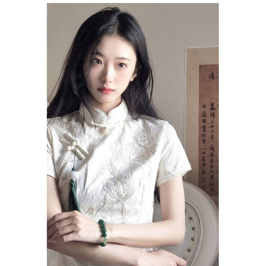 DuYanzhi (DuYanzhi) new Chinese style retro white dress for women in summer ancient style improved cheongsam young girl's gentle first love skirt white 846 S 90Jin [Jin equals 0.5 kg] below