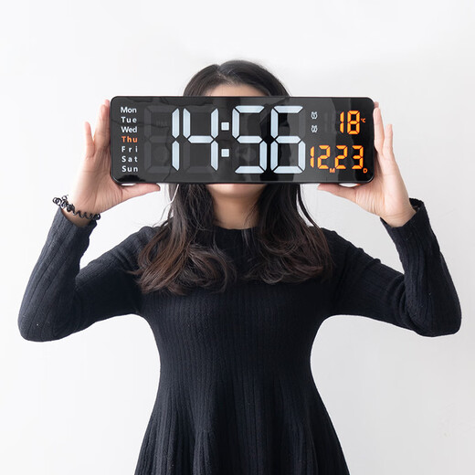 Clcey 16 pouces de fonction d'écran Affichage horloge nordique Corloge numérique Nordique Corloge murale simple Affichage de température murale LED (13 pouces) 6629 Green Light