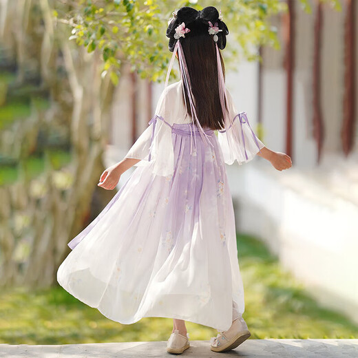 
Aibaoshi children's Hanfu girls summer ancient costume dress thin Chinese style girls children's day gift performance costume Canglan purple S692 140 size [suggested height 130-140cm]