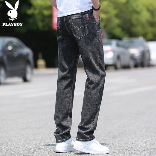Playboy (PLAYBOY) jeans men's spring and summer pants men's trendy business loose straight stretch casual pants light blue 32