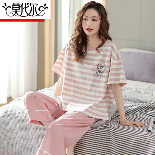 
Modal pure cotton pajamas for women in summer short-sleeved cropped pants set loose spring and summer can wear home clothes outside. Short-sleeved cropped pants 681 M Recommended 80-98 Jin [Jin equals 0.5 kg]