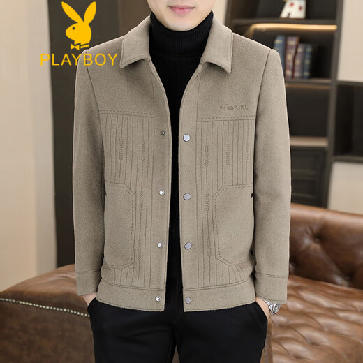 花花公子（PLAYBOY）外套男秋冬季短款羊毛呢子外套冬装男装加厚休闲毛呢男士翻领夹克 8288灰色 XL 120-135斤