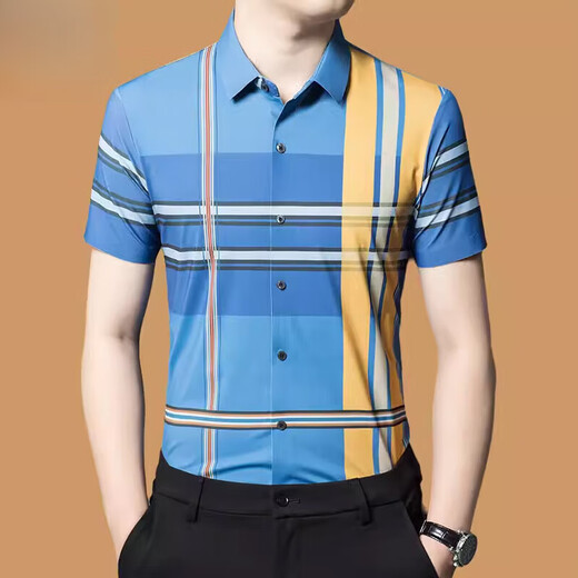 GY goldlion Jinlilai mulberry silk short-sleeved shirt men's summer new plaid casual no-iron high-end shirt men's inch shirt 9856 green S 165/80A suggested 100-120Jin [Jin equals 0.5 kg]