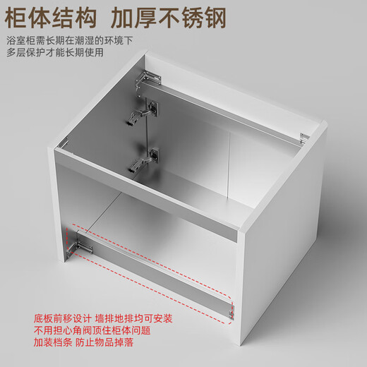 Haisongda Small Apartment Armoire de salle de bain combinaison 40 mini bassin de lavage petite taille Armoire de lavabo à coin rond Intégrée 304 Couleur de lait en acier inoxydable 4837 cm armoire principale + armoire de miroir de beauté